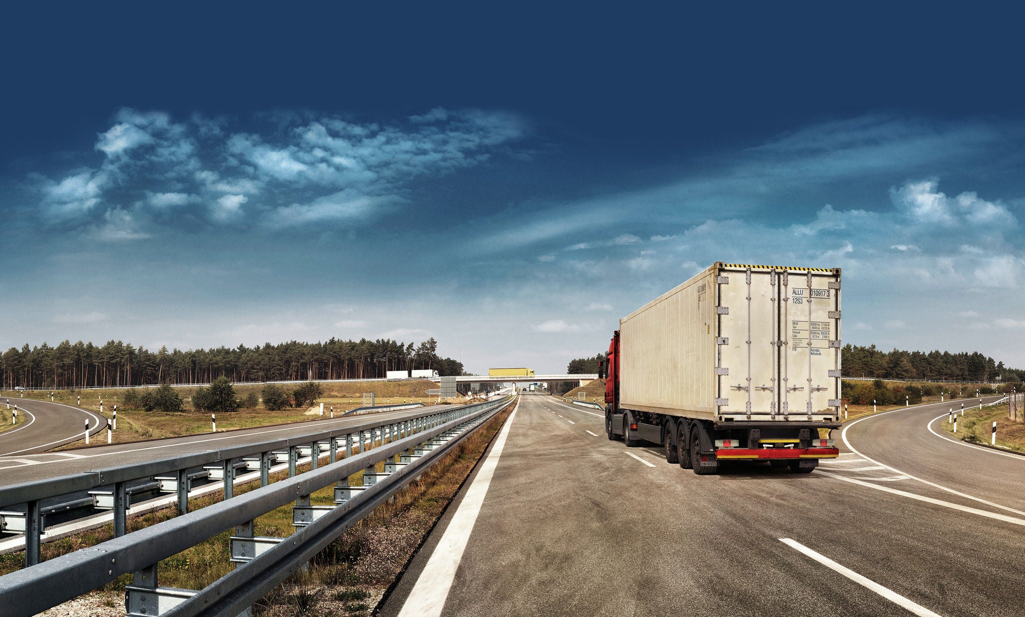 A truck equipped with Uniroyal tyres on a highway